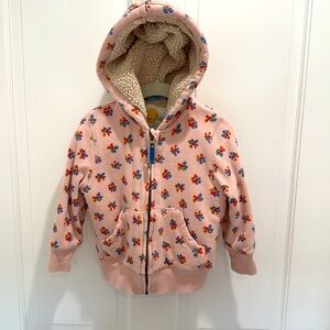 Mini Boden 2-3 years Floral Pink Kids Hoodie Sherpa lining so warm!